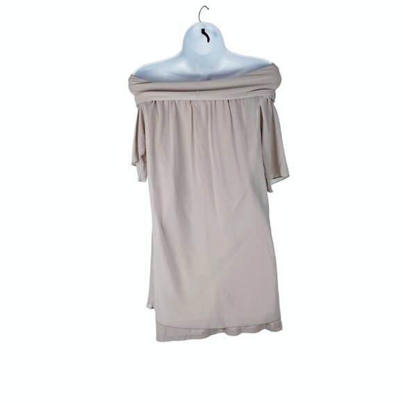 Intimissimi Off Shoulder Mini Dress Taupe Sheer Short Sleeve Tunic Size Small - Picture 2 of 6
